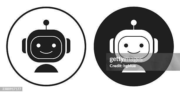 chatbot. round icon - black and white circle button - computer code face stock illustrations