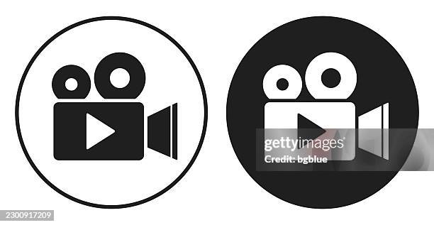 video camera. round icon - black and white circle button - television camera old stock illustrations