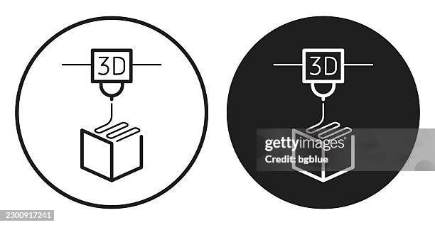 3d printer. round icon - black and white circle button - printers loop stock illustrations