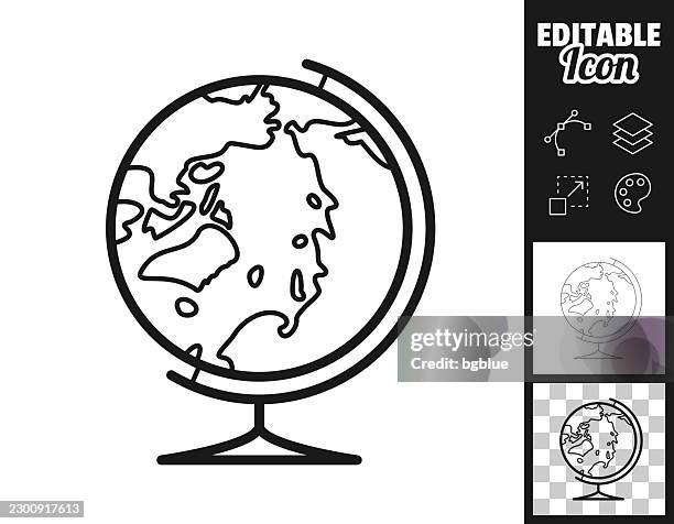 globe on stand with arctic. icon for design. easily editable - contour map lines stock illustrations