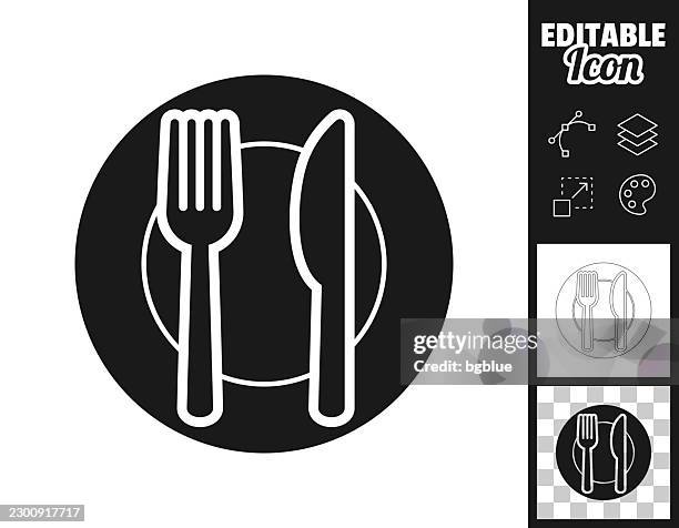 plate with fork and knife. icon for design. easily editable - setting the table stock illustrations