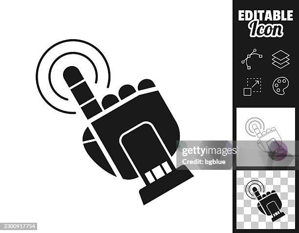 robotic touchscreen tap. icon for design. easily editable - bionic hand stock illustrations