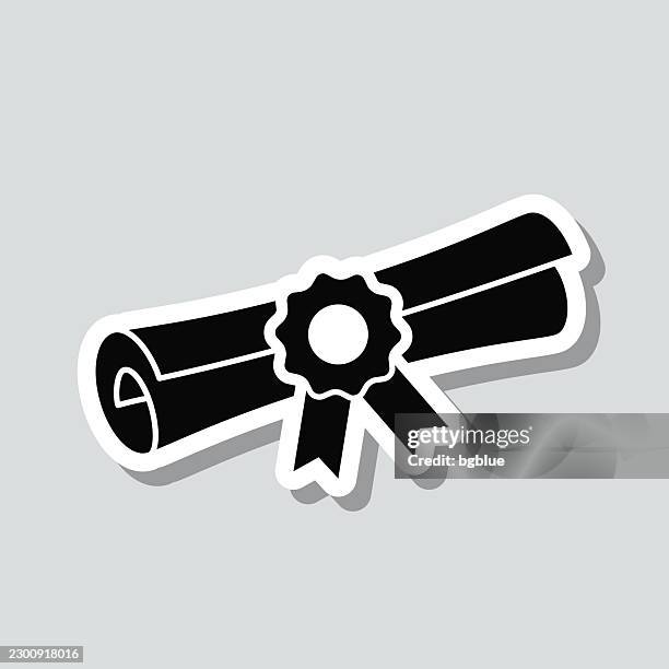 rolled diploma. icon sticker on gray background - sash stock illustrations