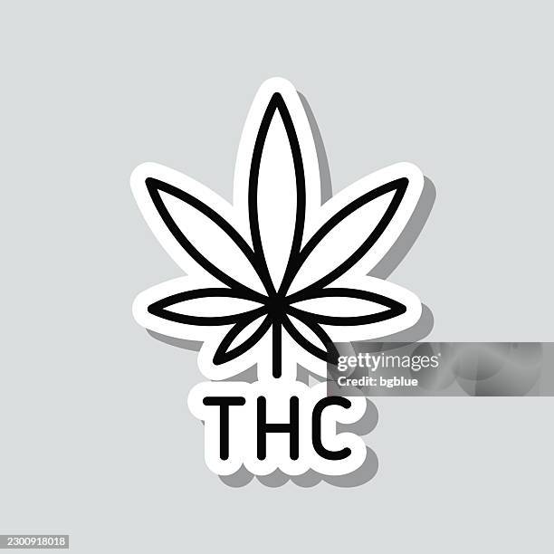 thc symbol. icon sticker on gray background - marijuana store stock illustrations