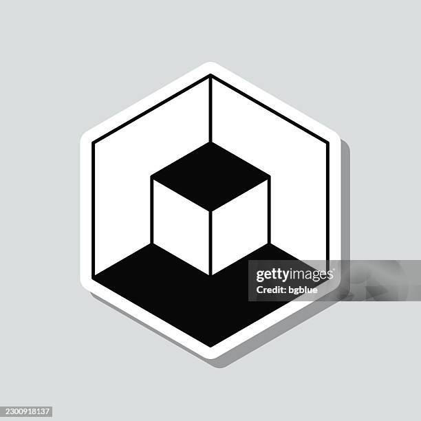 3d cube. icon sticker on gray background - white cube stock illustrations