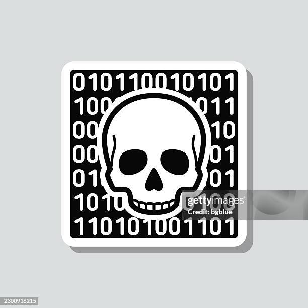 skull with binary code. icon sticker on gray background - computer code terminal stock illustrations