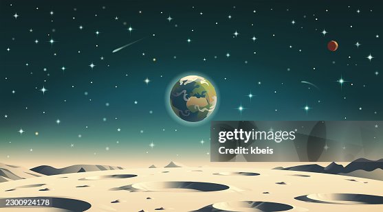 Retro Earth Seen From Moon Surface- Vector Background Retro Earth Seen From Moon Surface- Vector Background