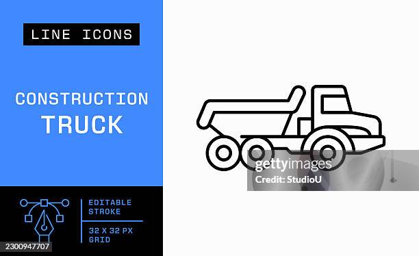 construction truck editable stroke line icon - quarry stock illustrations