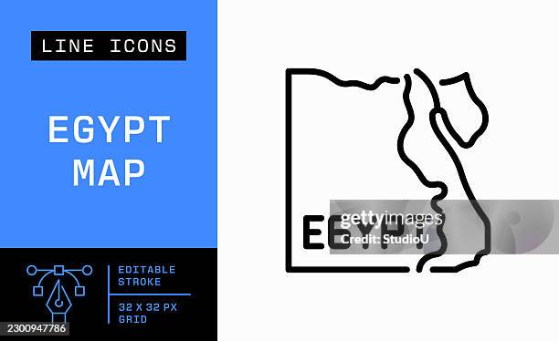 egypt map editable stroke line icon - nile river egypt stock illustrations