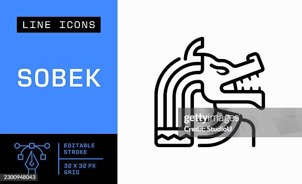 sobek editable stroke line icon - sphynx myth stock illustrations