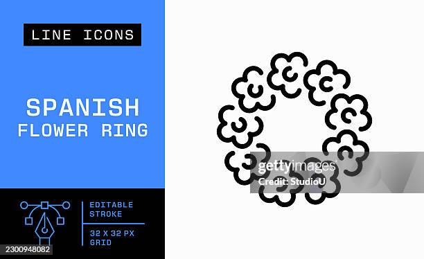 spanish flower ring editable stroke line icon - flower crown stock illustrations