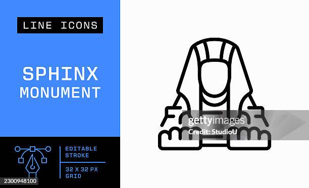 sphinx monument editable stroke line icon - desert ruins stock illustrations