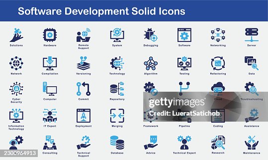 Software Development Solid Icons – Coding, Debugging, Software Testing, API, Version Control, Deployment, Programming Tools and Application Development Vector Icon Set Software Development Solid Icons – Coding, Debugging, Software Testing, API, Version Control, Deployment, Programming Tools and Application Development Vector Icon Set