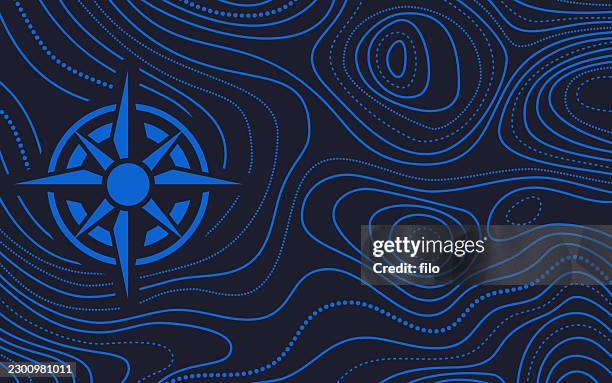 topographic hiking compass rose direction map background - smooth sailing stock illustrations
