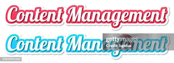 content management - 3d text in red and blue on white background - content management system stock illustrations