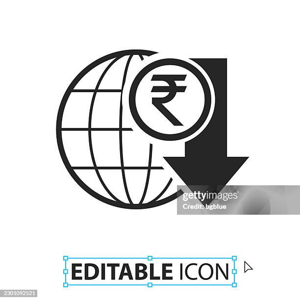 indian rupee rate decrease - editable icon on white background - earth planet stock illustrations
