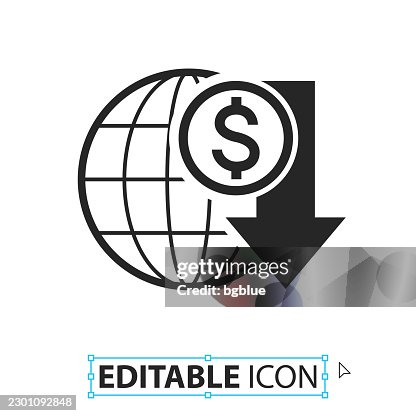 Dollar rate decrease - Editable icon on white background Dollar rate decrease - Editable icon on white background