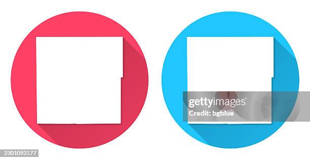blackford county, indiana map. round icon with long shadow on red or blue background - 3d map uk stock illustrations