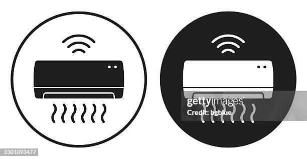 smart air conditioner. round icon - black and white circle button - heating and cooling system stock illustrations