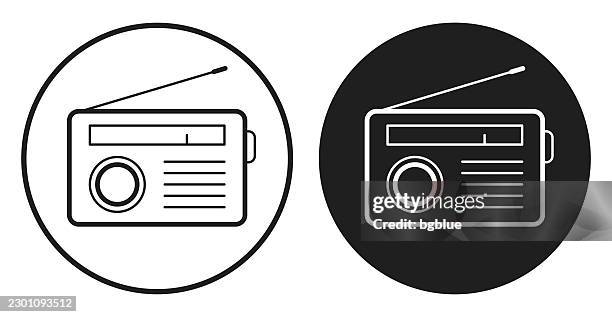 radio. round icon - black and white circle button - tuning stock illustrations