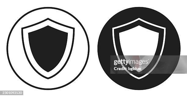 shield. round icon - black and white circle button - security guard white background stock illustrations