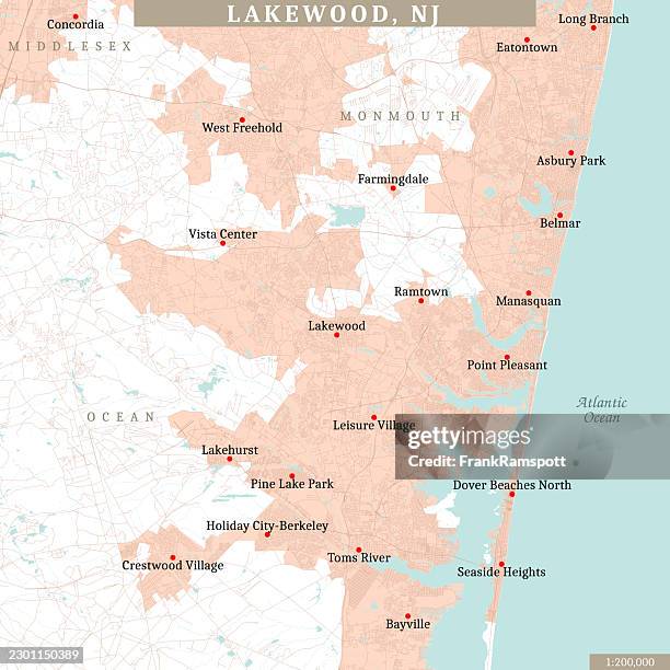 lakewood nj area 200k vector road map beige - nassau county stock illustrations