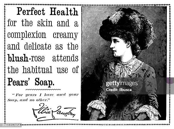 pears' soap advertisement featuring woman with blush-rose complexion - rose petal stock illustrations