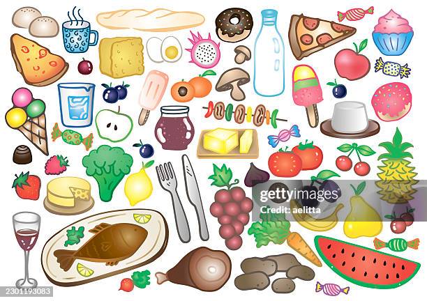 hand-drawn food elements - kebab shop stock illustrations