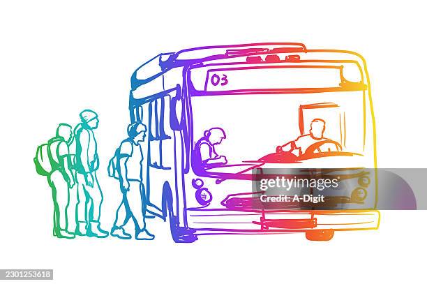 elderly & student commuters rainbow - bus driver stock illustrations