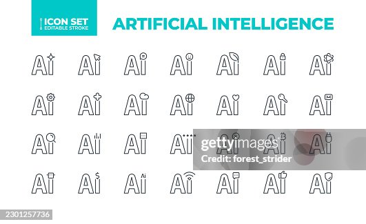 Artificial Intelligence Line Icon Set - Editable Stroke Artificial Intelligence Line Icon Set - Editable Stroke