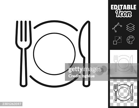 Table setting with fork and knife. Icon for design. Easily editable Table setting with fork and knife. Icon for design. Easily editable