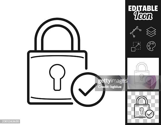 padlock with check mark. icon for design. easily editable - security pass stock illustrations