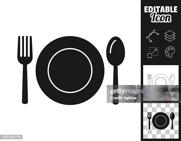 plate with fork and spoon. icon for design. easily editable - setting the table stock illustrations