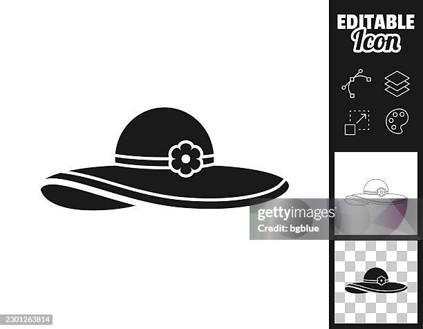 sun hat with flower. icon for design. easily editable - sun hat white background stock illustrations