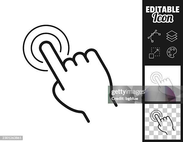 hand tapping touchscreen. icon for design. easily editable - hand holding iphone transparent background stock illustrations