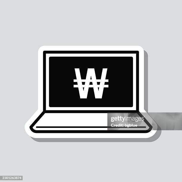 online won banking. icon sticker on gray background - financial technology light stock illustrations