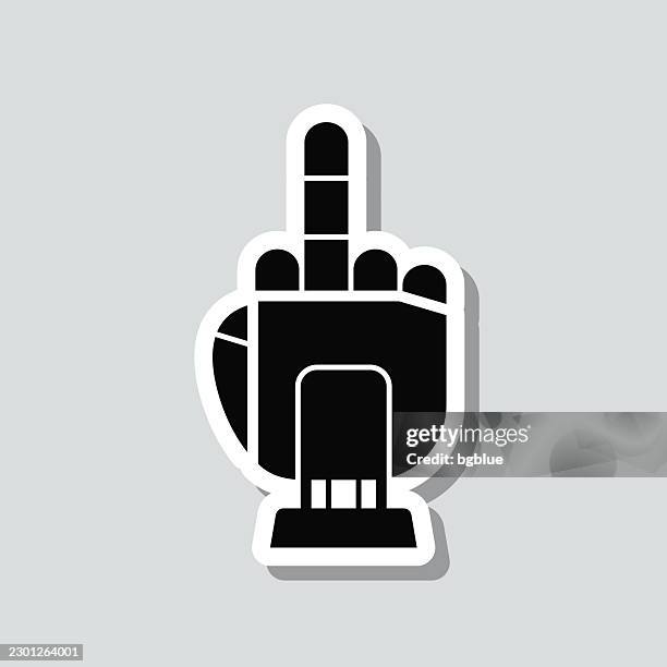 robotic middle finger. icon sticker on gray background - mechanical engineering stock illustrations