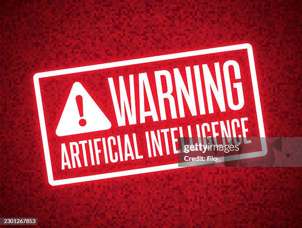 warning ai artificial intelligence danger caution - math problem stock illustrations