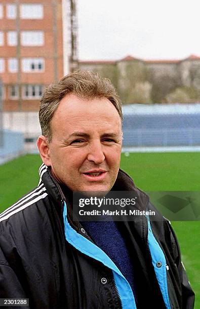 International war criminal Zeljko Raznatovic, also known as Arkan, visits a practice session of his soccer team in Belgrade, Yugoslavia, March 29,...