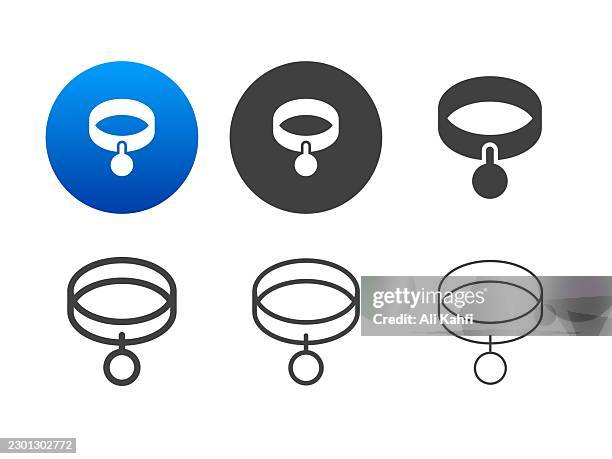 pet collar icons. editable stroke. line and glyph solid style series icons - cat bed stock illustrations