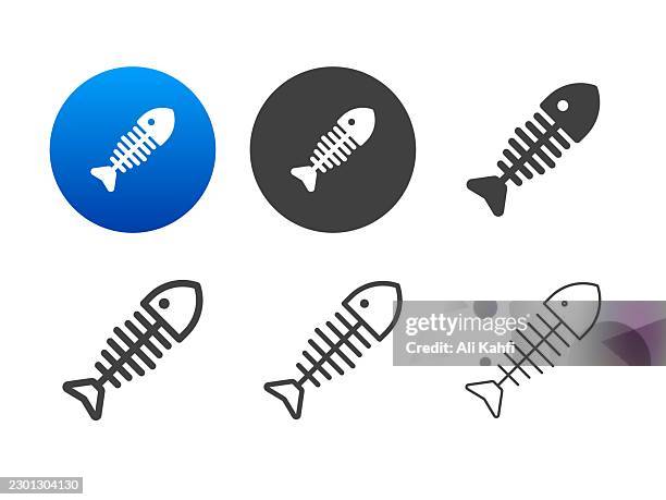 fish bone icons. editable stroke. line and glyph solid style series icons - cat bed stock illustrations