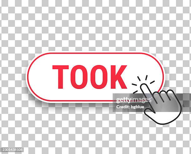 took - 3d click web button with hand cursor on blank background - website launch stock illustrations