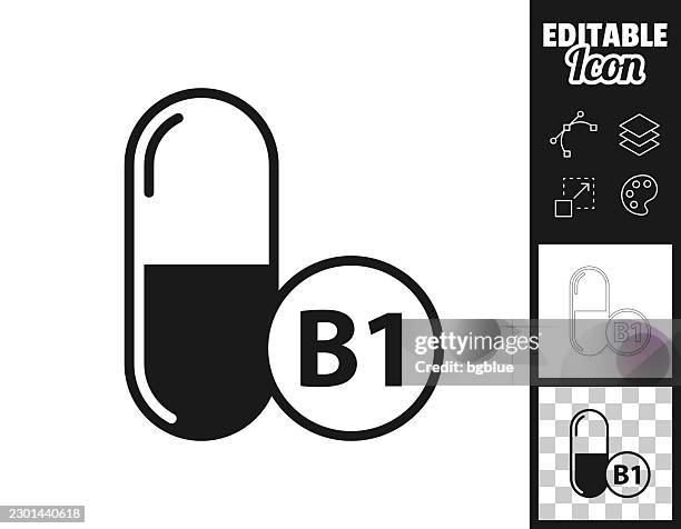 vitamin b1 capsule. icon for design. easily editable - taking pill stock illustrations
