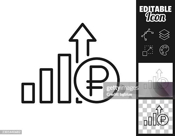 russian ruble growth bar chart. icon for design. easily editable - loading bar stock illustrations