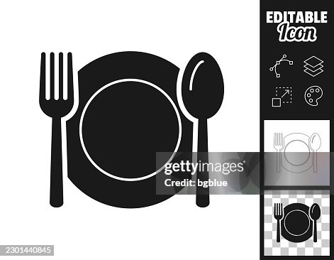 Table setting with fork and spoon. Icon for design. Easily editable Table setting with fork and spoon. Icon for design. Easily editable