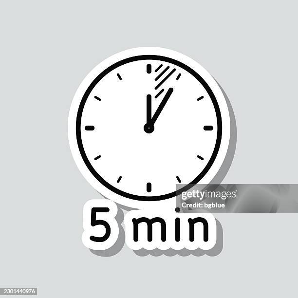 5 minute analog clock. icon sticker on gray background - clocking in machine stock illustrations