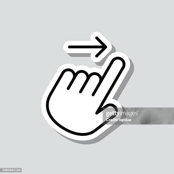 swipe right gesture. icon sticker on gray background - open hand grey background stock illustrations