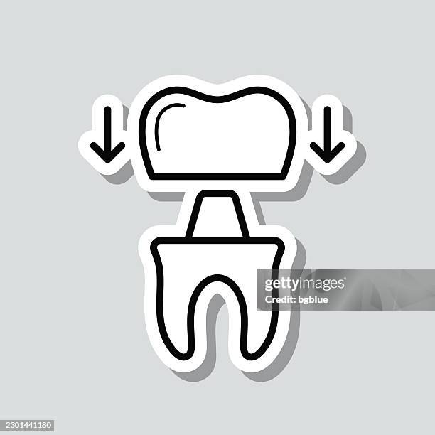 dental crown. icon sticker on gray background - replacement icon stock illustrations