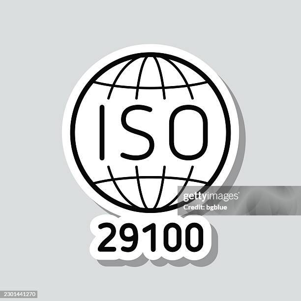iso 29100 privacy framework standard. icon sticker on gray background - consumer protection stock illustrations