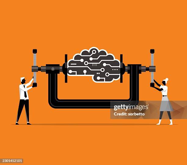 ai brain - ideas - business team - too much technology stock illustrations